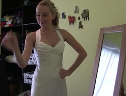 Sophia Smith in sexy satin white dress