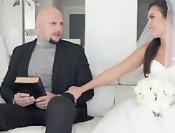 Shameless bride gets her soaking wet pussy hammered